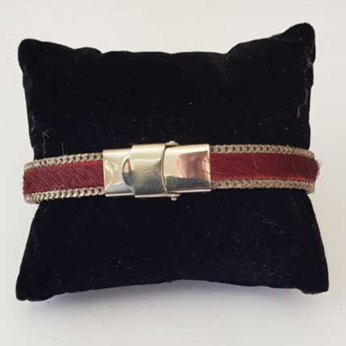 Bracelet cuir 10 mm peau marron foncé chaîne argent ajustable au poignet
