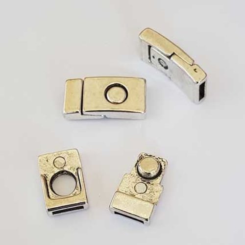 Fermoir aimanté pour cuir 10 mm argent cuir plat