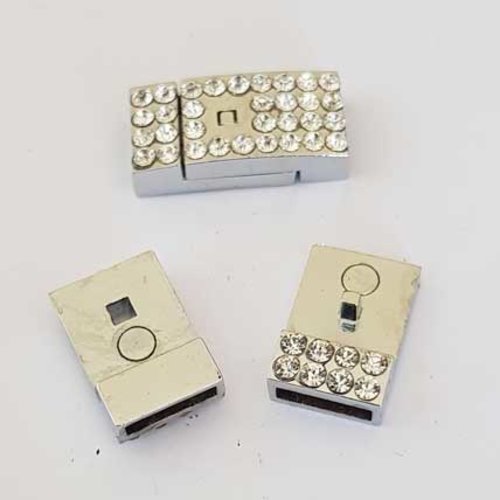 Fermoir aimanté pour cuir 10 mm argent et strass cuir plat