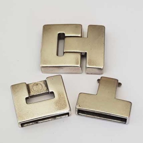 Fermoir aimanté zamak pour cuir 20 mm argent cuir plat