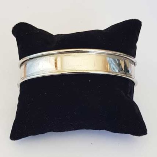 Support bracelet argenté jonc manchette pour cordon plat de 11 mm