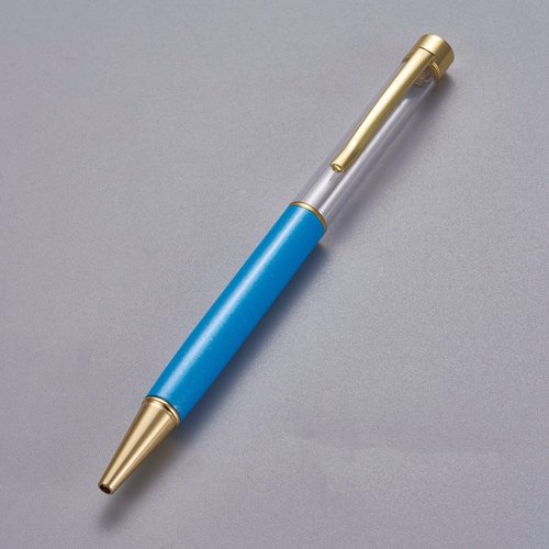 Stylo à décorer de perles tube vide à customiser doré bleu ciel foncé  x 1 pièce