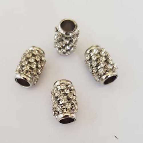 Perle argent vieilli et strass blanc n°01 européen style pandora grand trou