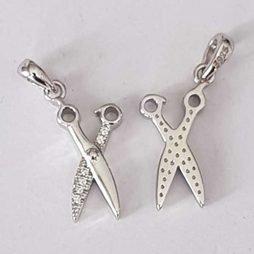 Breloque pendentif  argent 925 n°1582 ciseau argent et strass