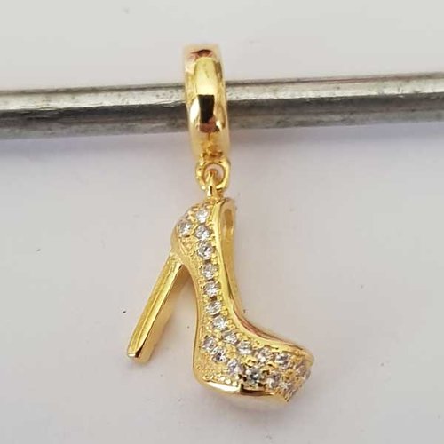 Breloque pendentif argent 925 n°1228 chaussure doré et strass