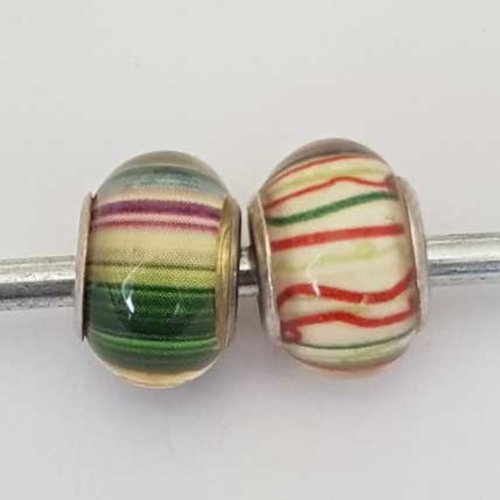 Perle n°1250 lot 2 pièces compatible style pandora grand trou en plastique ronde