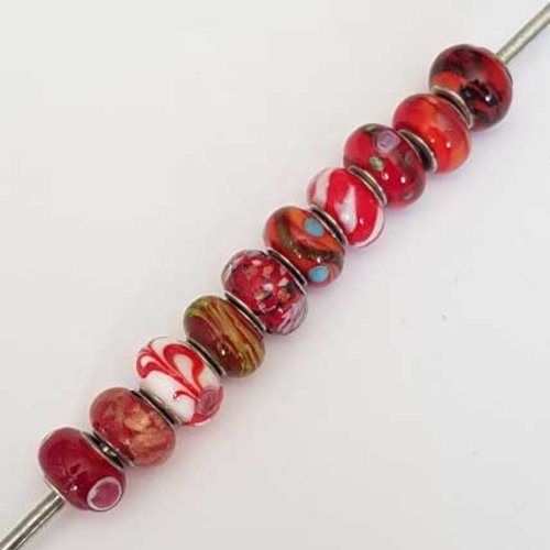 10 perles européens n°0001 rouge style pandora grand trou