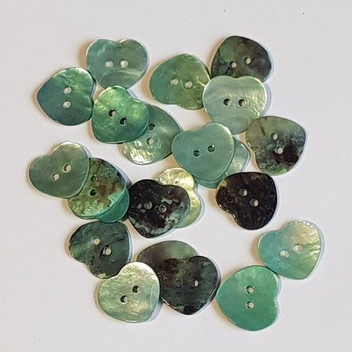Bouton coeur coquillage nacre 16 mm n°01 vert
