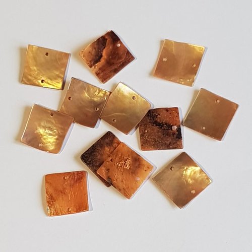 Bouton carré coquillage nacre 20 mm n°02 orange