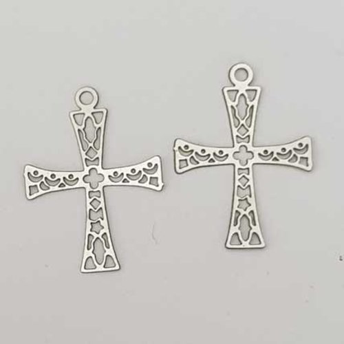 Breloque croix n°09 argent estampe filigrane
