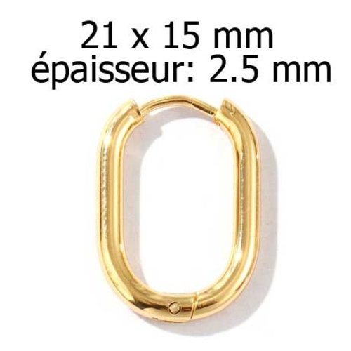 Support boucle d'oreille créole huggie plaqué or doré 21 x 15 mm