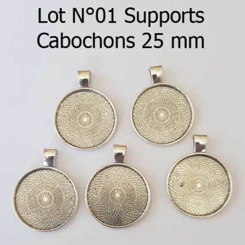 Lot n°01 supports cabochons de 25 mm argent, pendentifs cabochons