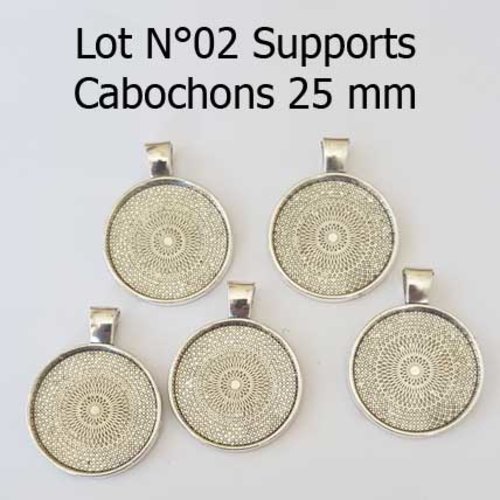 Lot n°02 supports cabochons de 25 mm argent, pendentifs cabochons