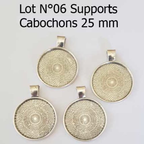 Lot n°06 supports cabochons de 25 mm argent, pendentifs cabochons