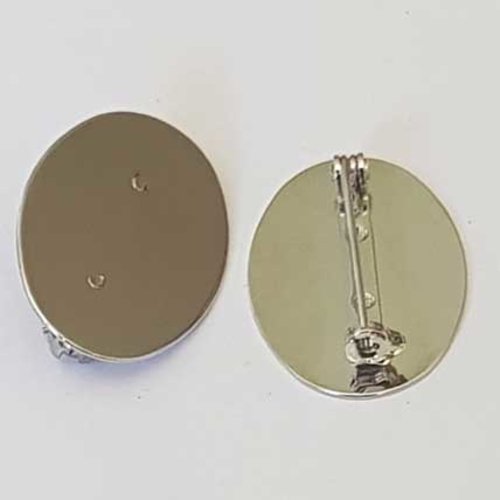 Support broche plateau ovale 31 mm x 23 mm couleur argent vieilli