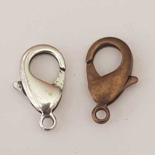 2 fermoirs mousquetons 23 x 13 mm argent et bronze
