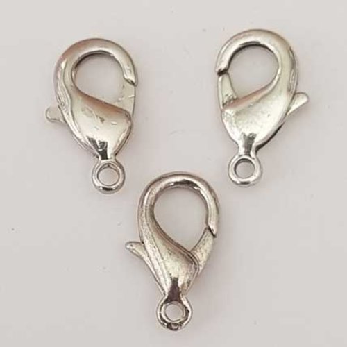 3 fermoirs mousquetons 19 x 12 mm argent