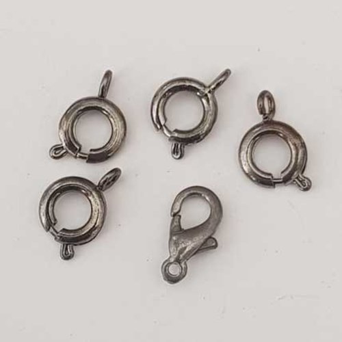 5 fermoirs mousquetons gun métal