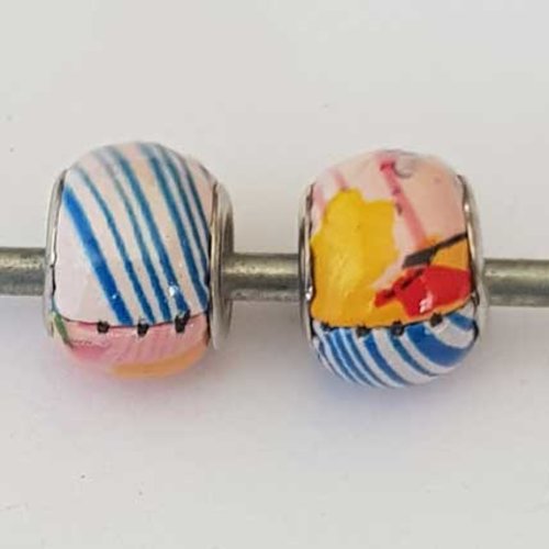Perle n°1253-01 lot 2 pièces compatible style pandora grand trou effet cuir