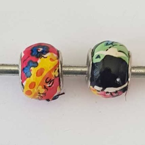 Perle n°1253-02 lot 2 pièces compatible style pandora grand trou effet cuir