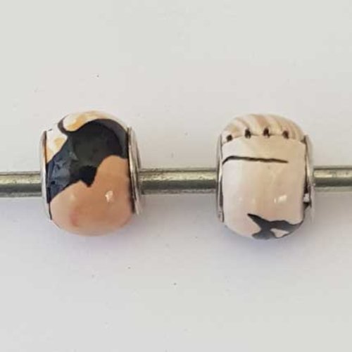 Perle n°1253-03 lot 2 pièces compatible style pandora grand trou effet cuir