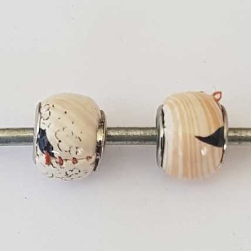 Perle n°1253-04 lot 2 pièces compatible style pandora grand trou effet cuir