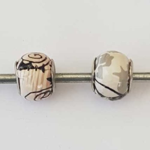 Perle n°1253-05 lot 2 pièces compatible style pandora grand trou effet cuir