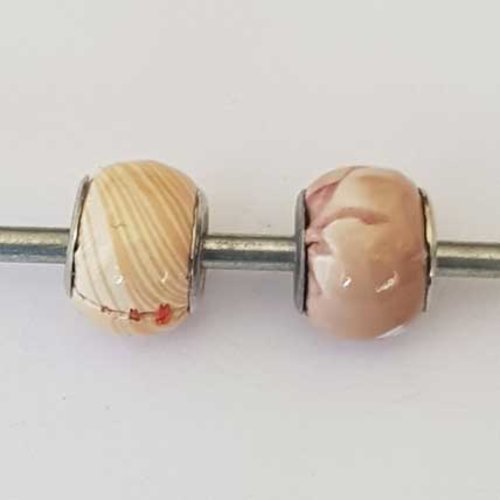 Perle n°1253-06 lot 2 pièces compatible style pandora grand trou effet cuir