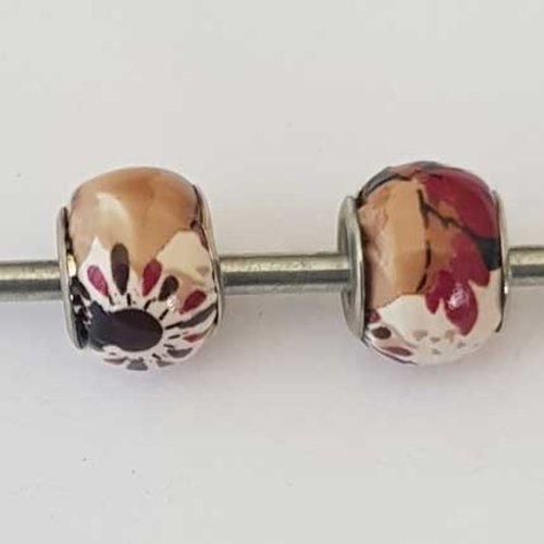 Perle n°1253-07 lot 2 pièces compatible style pandora grand trou effet cuir