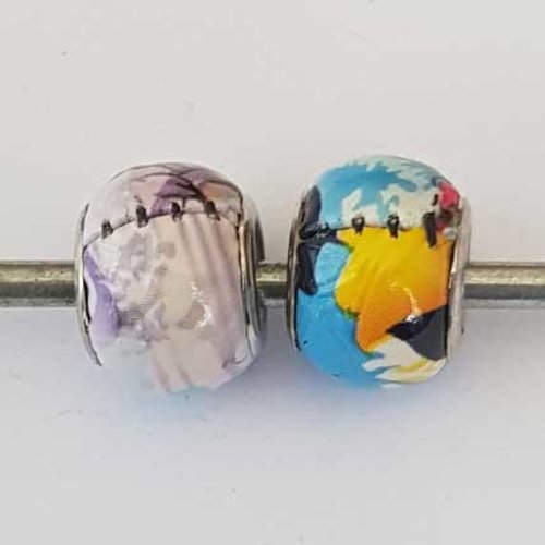 Perle n°1253-09 lot 2 pièces compatible style pandora grand trou effet cuir