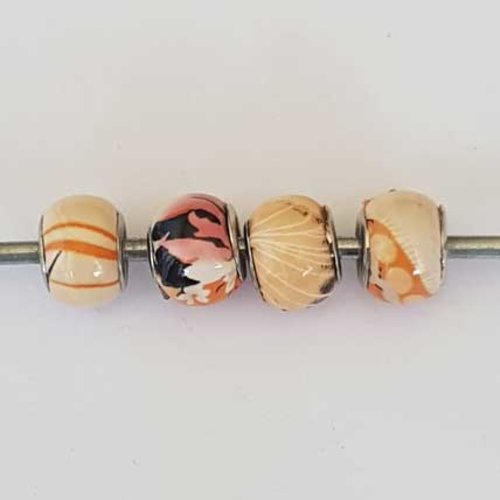 Perle n°1253-11 lot 4 pièces compatible style pandora grand trou effet cuir