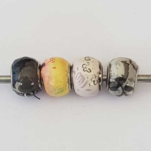 Perle n°1253-12 lot 4 pièces compatible style pandora grand trou effet cuir