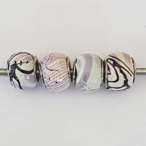 Perle n°1253-13 lot 4 pièces compatible style pandora grand trou effet cuir