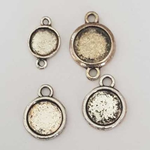 4 supports cabochons ronds 10 et 12 mm métal argenté