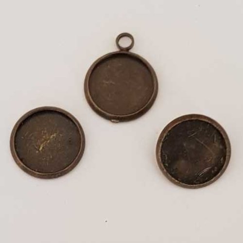 3 supports cabochons ronds 12 mm bronze métal argenté