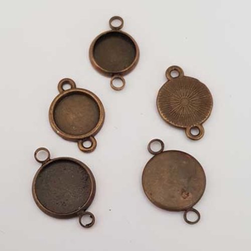 5 supports cabochons ronds 10 et 12 mm bronze métal argenté