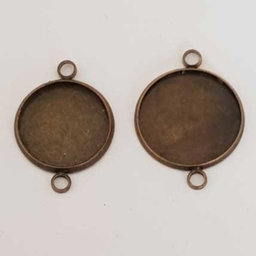 2 supports cabochons ronds 16 et 18 mm bronze métal argenté