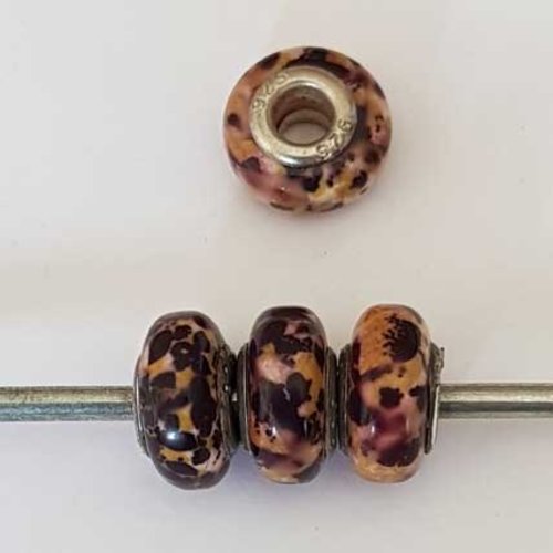 Perle n°1261-01 multi couleur lot 4 pièces compatible style pandora grand trou en verre ronde