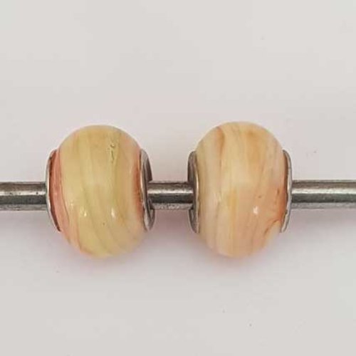 Perle n°1261-02 multi couleur lot 2 pièces compatible style pandora grand trou en verre ronde