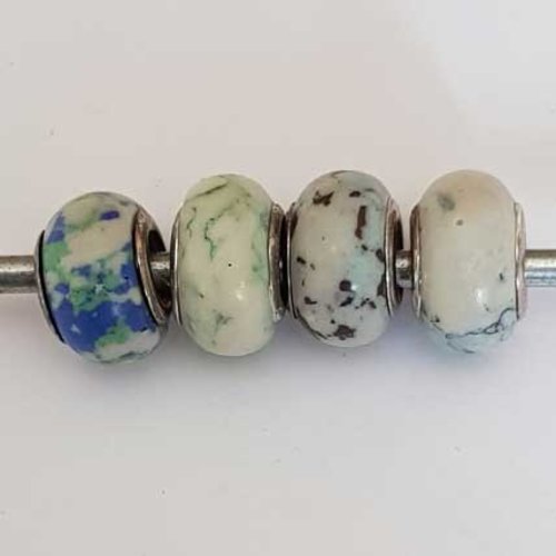 Perle n°1261-04 multi couleur lot 4 pièces compatible style pandora grand trou en verre ronde