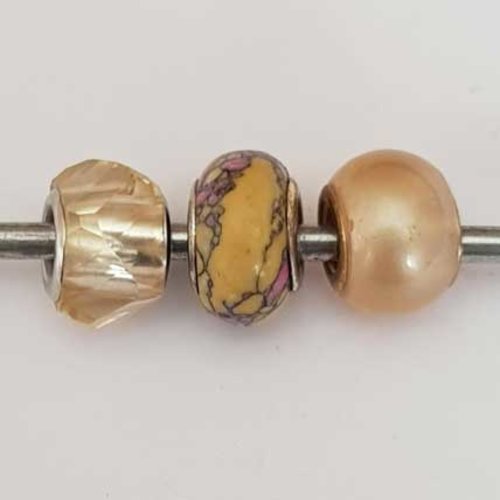 Perle n°1261-05 multi couleur lot 3 pièces compatible style pandora grand trou en verre ronde