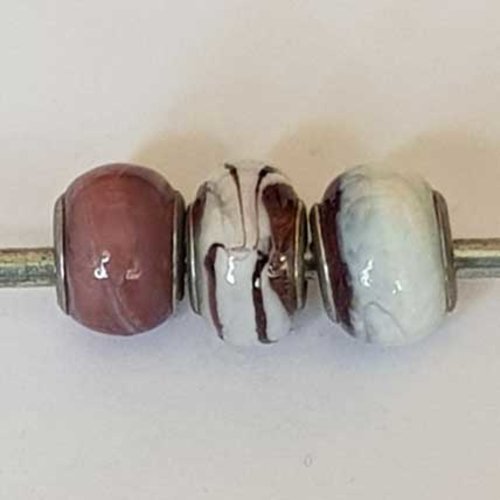 Perle n°1269-01 violet lot 3 pièces compatible style pandora grand trou en verre ronde