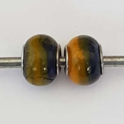 Perle n°1272-09 bleu lot 2 pièces compatible style pandora grand trou en verre ronde
