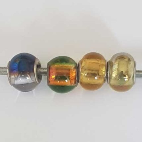 Perle n°1308-02 multi couleur lot 4 pièces compatible style pandora grand trou en verre ronde