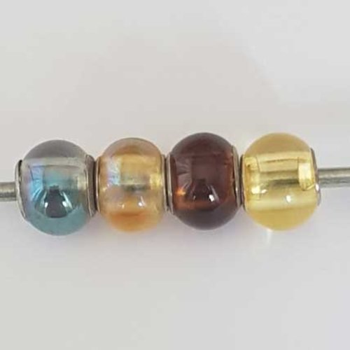 Perle n°1308-03 multi couleur lot 4 pièces compatible style pandora grand trou en verre ronde