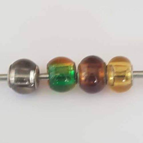 Perle n°1308-04 multi couleur lot 4 pièces compatible style pandora grand trou en verre ronde