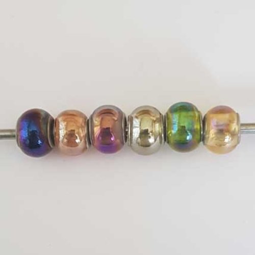 Perle n°1308-01 multi couleur lot 6 pièces compatible style pandora grand trou en verre ronde
