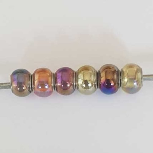 Perle n°1308-02 multi couleur lot 6 pièces compatible style pandora grand trou en verre ronde