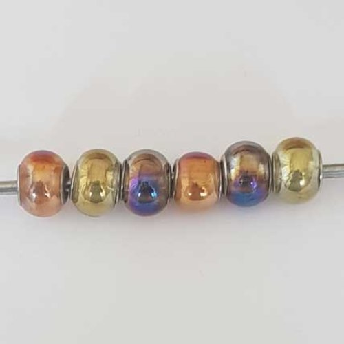 Perle n°1308-03 multi couleur lot 6 pièces compatible style pandora grand trou en verre ronde