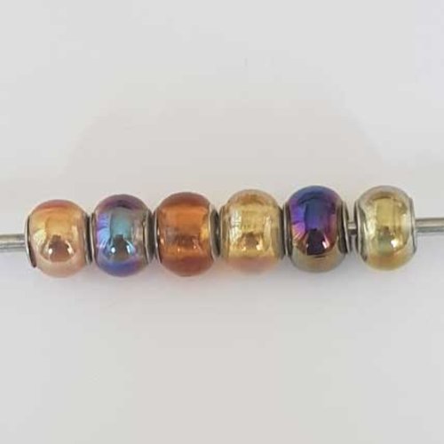 Perle n°1308-04 multi couleur lot 6 pièces compatible style pandora grand trou en verre ronde